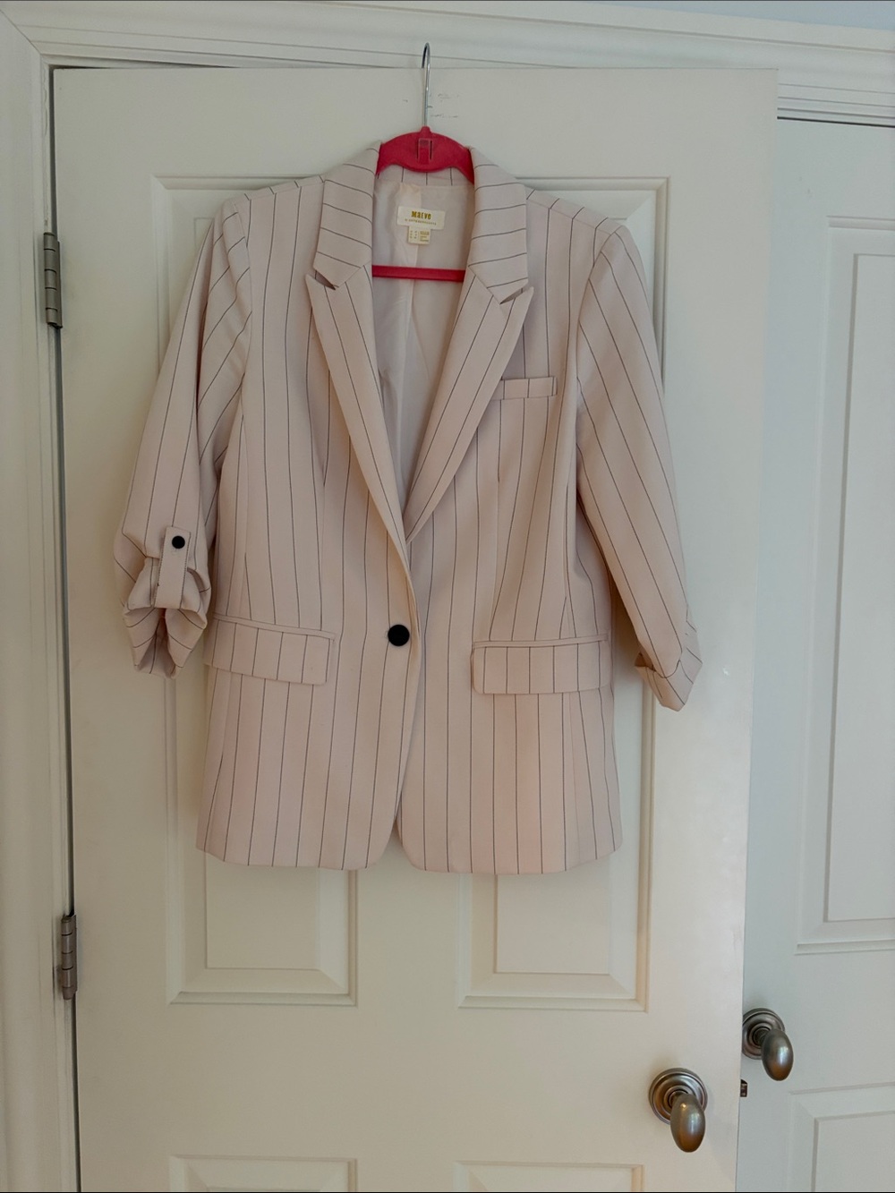 Maeve Off White Pinstripe Single-Button Blazer